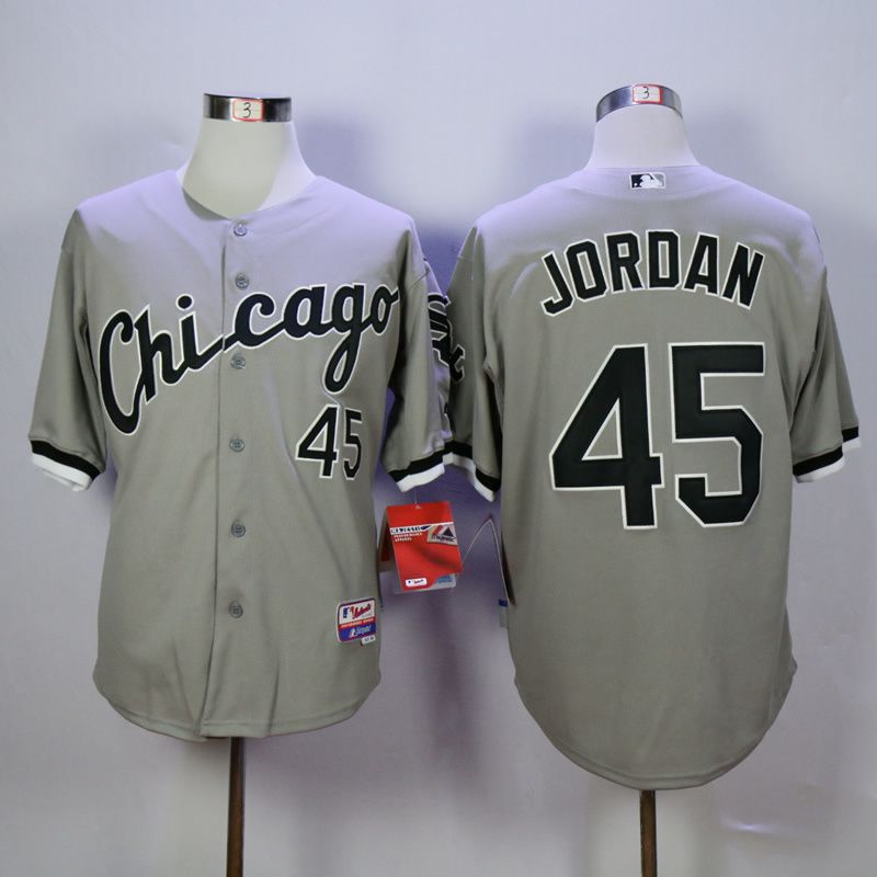 Men Chicago White Sox 45 Jordan Grey Throwback MLB Jerseys